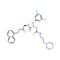 O=C(C[C@H]1S[C@H](c2cc(Cl)cc(Cl)c2)N(CC(=O)NCCCN2CCOCC2)C1=O)NCc1cccc2ccccc12 ZINC000029396192