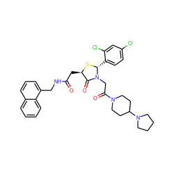 O=C(C[C@H]1S[C@H](c2ccc(Cl)cc2Cl)N(CC(=O)N2CCC(N3CCCC3)CC2)C1=O)NCc1cccc2ccccc12 ZINC000029394924