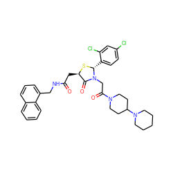 O=C(C[C@H]1S[C@H](c2ccc(Cl)cc2Cl)N(CC(=O)N2CCC(N3CCCCC3)CC2)C1=O)NCc1cccc2ccccc12 ZINC000029389498