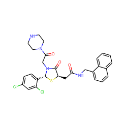 O=C(C[C@H]1S[C@H](c2ccc(Cl)cc2Cl)N(CC(=O)N2CCNCC2)C1=O)NCc1cccc2ccccc12 ZINC000029388764