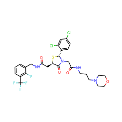 O=C(C[C@H]1S[C@H](c2ccc(Cl)cc2Cl)N(CC(=O)NCCCN2CCOCC2)C1=O)NCc1cccc(C(F)(F)F)c1F ZINC000029391987