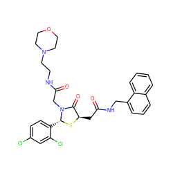 O=C(C[C@H]1S[C@H](c2ccc(Cl)cc2Cl)N(CC(=O)NCCN2CCOCC2)C1=O)NCc1cccc2ccccc12 ZINC000029390967