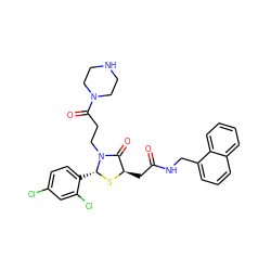 O=C(C[C@H]1S[C@H](c2ccc(Cl)cc2Cl)N(CCC(=O)N2CCNCC2)C1=O)NCc1cccc2ccccc12 ZINC000029390420