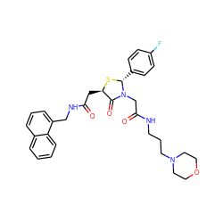 O=C(C[C@H]1S[C@H](c2ccc(F)cc2)N(CC(=O)NCCCN2CCOCC2)C1=O)NCc1cccc2ccccc12 ZINC000029389880