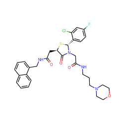 O=C(C[C@H]1S[C@H](c2ccc(F)cc2Cl)N(CC(=O)NCCCN2CCOCC2)C1=O)NCc1cccc2ccccc12 ZINC000029391622