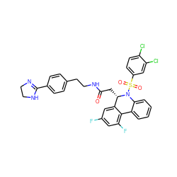 O=C(C[C@H]1c2cc(F)cc(F)c2-c2ccccc2N1S(=O)(=O)c1ccc(Cl)c(Cl)c1)NCCc1ccc(C2=NCCN2)cc1 ZINC000068087530