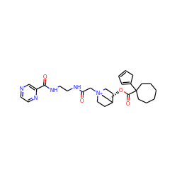 O=C(C[N+]12CCC(CC1)[C@@H](OC(=O)C1(C3=CC=CC3)CCCCCC1)C2)NCCNC(=O)c1cnccn1 ZINC000103278222