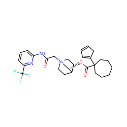 O=C(C[N+]12CCC(CC1)[C@@H](OC(=O)C1(C3=CC=CC3)CCCCCC1)C2)Nc1cccc(C(F)(F)F)n1 ZINC000103290308