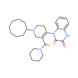 O=C(C1=C(n2c(=O)c(=O)[nH]c3ccccc32)CCN(C2CCCCCCC2)C1)N1CCCCC1 ZINC000115716276