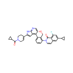 O=C(C1CC1)N1CC=C(c2cc3c(-c4cccc(-n5ccc6cc(C7CC7)cc(F)c6c5=O)c4CO)ccnc3[nH]2)CC1 ZINC001772587988