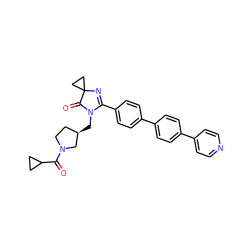 O=C(C1CC1)N1CC[C@@H](CN2C(=O)C3(CC3)N=C2c2ccc(-c3ccc(-c4ccncc4)cc3)cc2)C1 ZINC000223468921