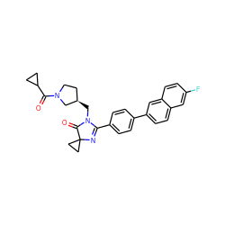 O=C(C1CC1)N1CC[C@@H](CN2C(=O)C3(CC3)N=C2c2ccc(-c3ccc4cc(F)ccc4c3)cc2)C1 ZINC000223487300