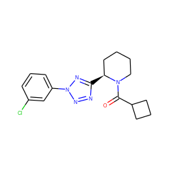 O=C(C1CCC1)N1CCCC[C@@H]1c1nnn(-c2cccc(Cl)c2)n1 ZINC000034999320