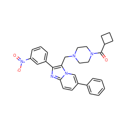 O=C(C1CCC1)N1CCN(Cc2c(-c3cccc([N+](=O)[O-])c3)nc3ccc(-c4ccccc4)cn23)CC1 ZINC000037384738