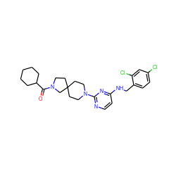 O=C(C1CCCCC1)N1CCC2(CCN(c3nccc(NCc4ccc(Cl)cc4Cl)n3)CC2)C1 ZINC000653854027