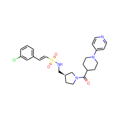 O=C(C1CCN(c2ccncc2)CC1)N1CC[C@@H](CNS(=O)(=O)/C=C/c2cccc(Cl)c2)C1 ZINC000028955911