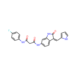 O=C(CC(=O)Nc1ccc2c(c1)NC(=O)/C2=C\c1ccc[nH]1)Nc1ccc(F)cc1 ZINC000205807354