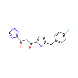 O=C(CC(=O)c1ccc(Cc2ccc(F)cc2)[nH]1)c1nc[nH]n1 ZINC000100997918