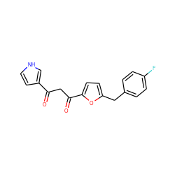 O=C(CC(=O)c1ccc(Cc2ccc(F)cc2)o1)c1cc[nH]c1 ZINC000028116719