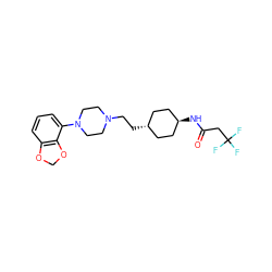 O=C(CC(F)(F)F)N[C@H]1CC[C@H](CCN2CCN(c3cccc4c3OCO4)CC2)CC1 ZINC000261091131