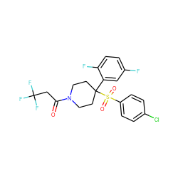 O=C(CC(F)(F)F)N1CCC(c2cc(F)ccc2F)(S(=O)(=O)c2ccc(Cl)cc2)CC1 ZINC000084619548