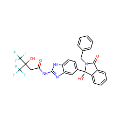 O=C(CC(O)(C(F)(F)F)C(F)(F)F)Nc1nc2cc([C@]3(O)c4ccccc4C(=O)N3Cc3ccccc3)ccc2[nH]1 ZINC000116258149