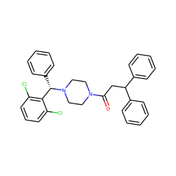 O=C(CC(c1ccccc1)c1ccccc1)N1CCN([C@@H](c2ccccc2)c2c(Cl)cccc2Cl)CC1 ZINC000045389243