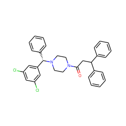 O=C(CC(c1ccccc1)c1ccccc1)N1CCN([C@@H](c2ccccc2)c2cc(Cl)cc(Cl)c2)CC1 ZINC000038855124