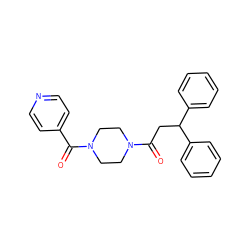 O=C(CC(c1ccccc1)c1ccccc1)N1CCN(C(=O)c2ccncc2)CC1 ZINC000013729099