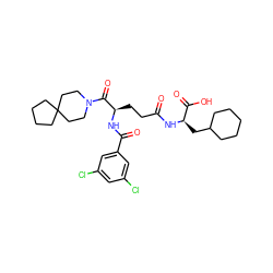 O=C(CC[C@@H](NC(=O)c1cc(Cl)cc(Cl)c1)C(=O)N1CCC2(CCCC2)CC1)N[C@H](CC1CCCCC1)C(=O)O ZINC000029212435