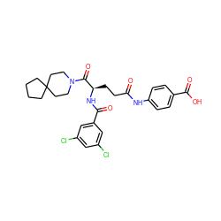 O=C(CC[C@@H](NC(=O)c1cc(Cl)cc(Cl)c1)C(=O)N1CCC2(CCCC2)CC1)Nc1ccc(C(=O)O)cc1 ZINC000029215445