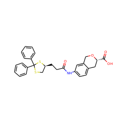 O=C(CC[C@H]1CSC(c2ccccc2)(c2ccccc2)S1)Nc1ccc2c(c1)CO[C@H](C(=O)O)C2 ZINC000043023390