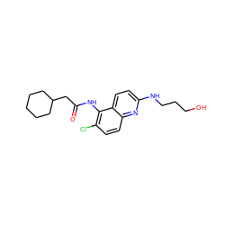 O=C(CC1CCCCC1)Nc1c(Cl)ccc2nc(NCCCO)ccc12 ZINC000042967345