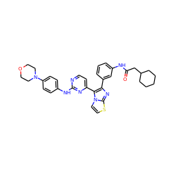 O=C(CC1CCCCC1)Nc1cccc(-c2nc3sccn3c2-c2ccnc(Nc3ccc(N4CCOCC4)cc3)n2)c1 ZINC000049793367