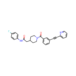 O=C(CC1CCN(C(=O)c2cccc(C#Cc3ccccn3)c2)CC1)Nc1ccc(F)cc1 ZINC000036322459