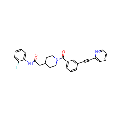 O=C(CC1CCN(C(=O)c2cccc(C#Cc3ccccn3)c2)CC1)Nc1ccccc1F ZINC000036322451