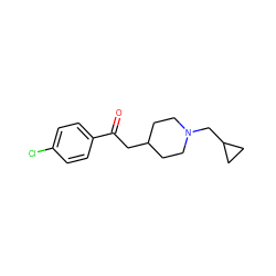 O=C(CC1CCN(CC2CC2)CC1)c1ccc(Cl)cc1 ZINC000000013937