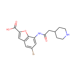 O=C(CC1CCNCC1)Nc1cc(Br)cc2cc(C(=O)O)oc12 ZINC000071295797