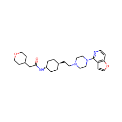 O=C(CC1CCOCC1)N[C@H]1CC[C@H](CCN2CCN(c3nccc4occc34)CC2)CC1 ZINC000261132101