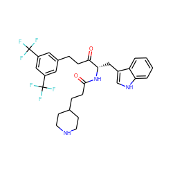 O=C(CCC1CCNCC1)N[C@@H](Cc1c[nH]c2ccccc12)C(=O)CCc1cc(C(F)(F)F)cc(C(F)(F)F)c1 ZINC000028008515