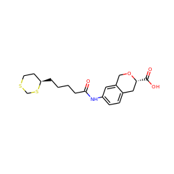 O=C(CCCC[C@@H]1CCSCS1)Nc1ccc2c(c1)CO[C@H](C(=O)O)C2 ZINC000043022371