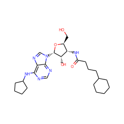 O=C(CCCC1CCCCC1)N[C@@H]1[C@H](O)[C@H](n2cnc3c(NC4CCCC4)ncnc32)O[C@H]1CO ZINC000027209076