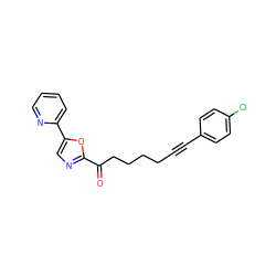 O=C(CCCCC#Cc1ccc(Cl)cc1)c1ncc(-c2ccccn2)o1 ZINC000014980014