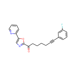 O=C(CCCCC#Cc1cccc(F)c1)c1ncc(-c2ccccn2)o1 ZINC000014979973