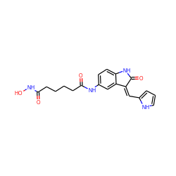 O=C(CCCCC(=O)Nc1ccc2c(c1)/C(=C/c1ccc[nH]1)C(=O)N2)NO ZINC000112961270