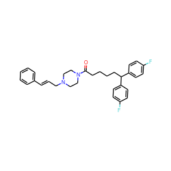 O=C(CCCCC(c1ccc(F)cc1)c1ccc(F)cc1)N1CCN(C/C=C/c2ccccc2)CC1 ZINC000049049980