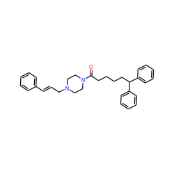 O=C(CCCCC(c1ccccc1)c1ccccc1)N1CCN(C/C=C/c2ccccc2)CC1 ZINC000034013431