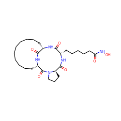 O=C(CCCCC[C@@H]1NC(=O)[C@H]2CCCN2C(=O)[C@@H]2CCCCCCCCCC[C@H](NC1=O)C(=O)N2)NO ZINC000299834669