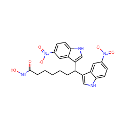 O=C(CCCCCC(c1c[nH]c2ccc([N+](=O)[O-])cc12)c1c[nH]c2ccc([N+](=O)[O-])cc12)NO ZINC000043020382