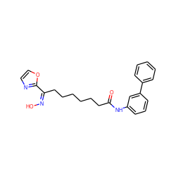 O=C(CCCCCCC(=NO)c1ncco1)Nc1cccc(-c2ccccc2)c1 ZINC000299816021